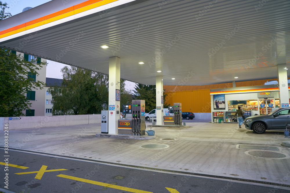 ZURICH, SWITZERLAND CIRCA OCTOBER, 2018 a modern Coop gas station