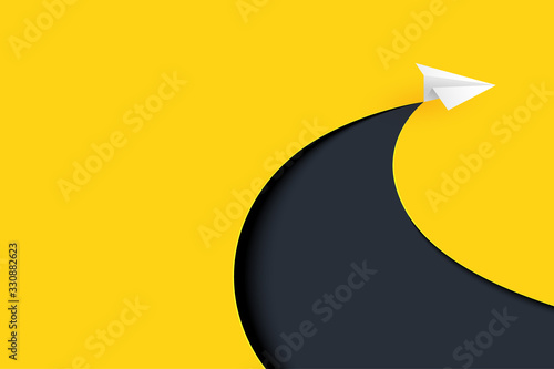 Paper airplane with business success and leadership concept landing page background.Vector illustration.