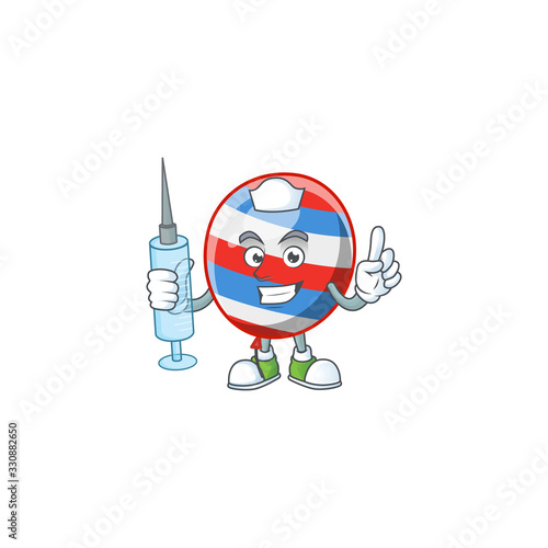 A pleasant nurse of independence day balloon mascot design style using syringe