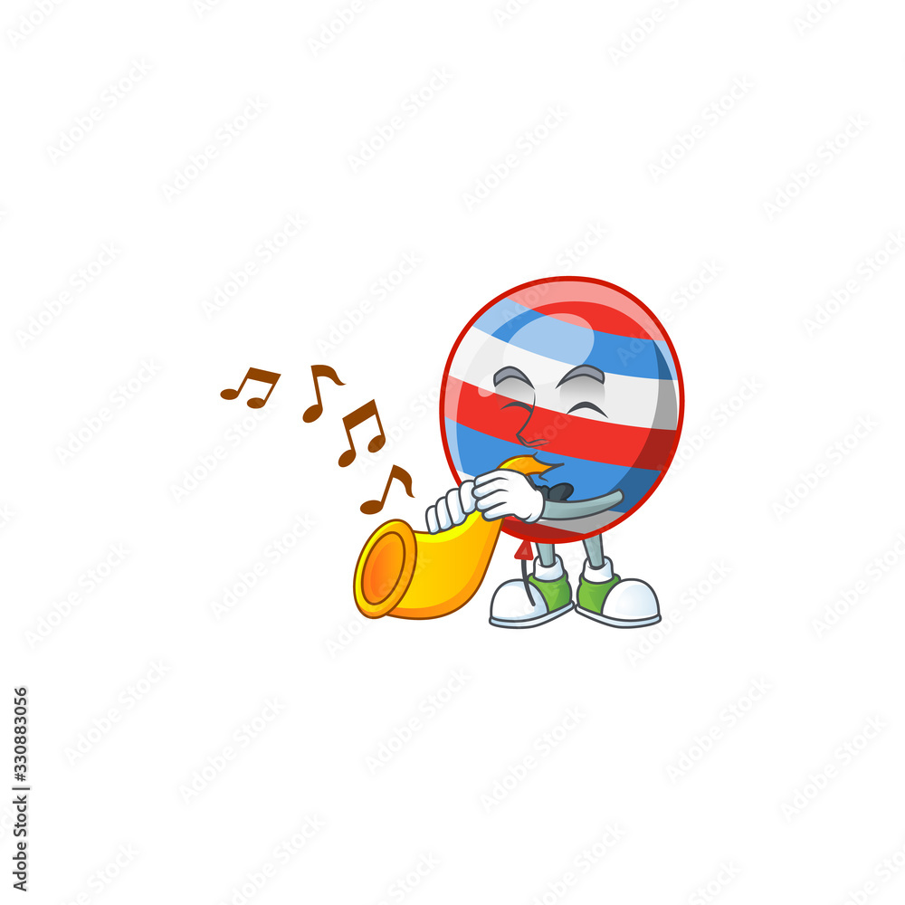 Independence day balloon cartoon character playing music with a trumpet Independence day balloon cartoon character playing music with a trumpet