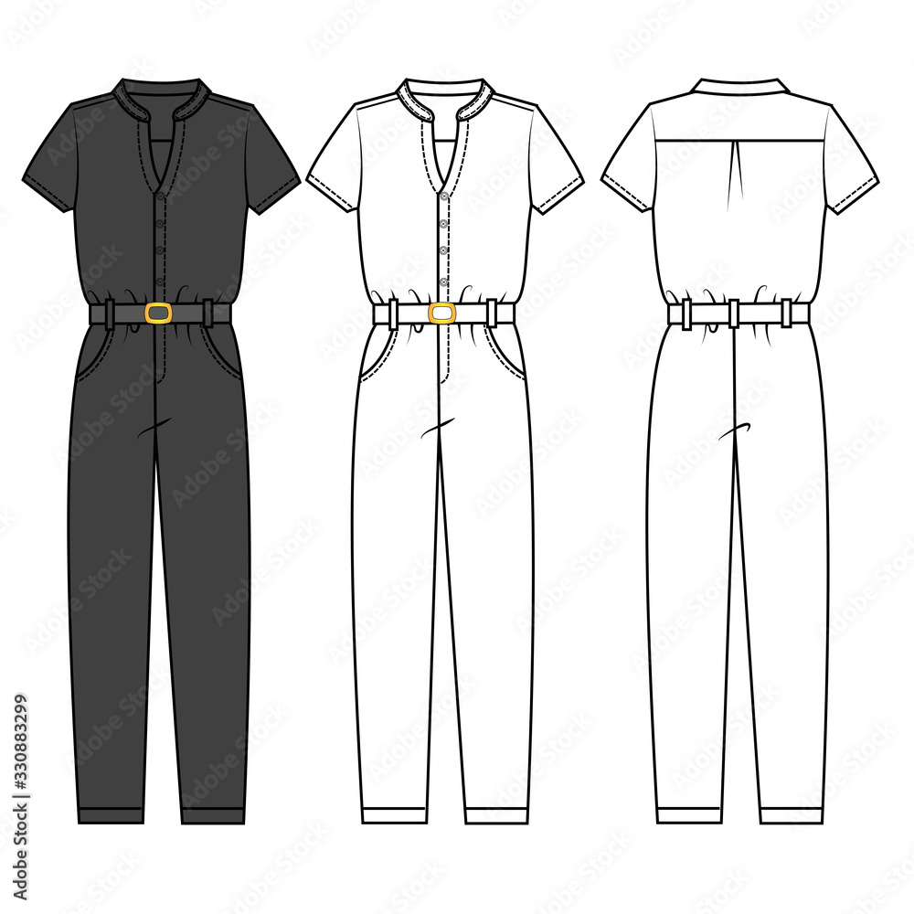 jumpsuit fashion flat sketch template Stock Vector | Adobe Stock