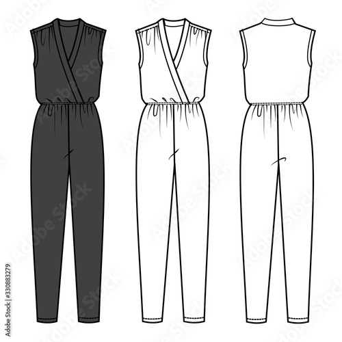 jumpsuit  fashion flat sketch template