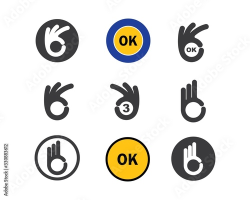 ok hand gesture and sticker  vector illustration