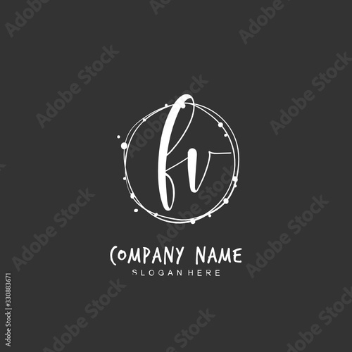 Handwritten initial letter F V FV for identity and logo. Vector logo template with handwriting and signature style.