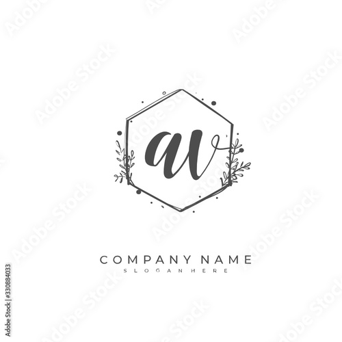 Handwritten initial letter A V AV for identity and logo. Vector logo template with handwriting and signature style.