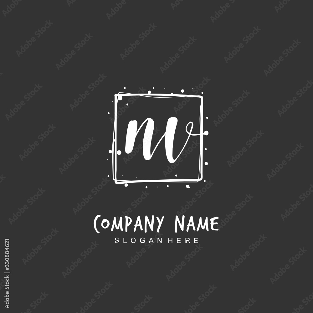 Handwritten initial letter N V NV for identity and logo. Vector logo template with handwriting and signature style.