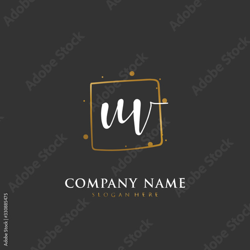 Handwritten initial letter U V UV for identity and logo. Vector logo template with handwriting and signature style.