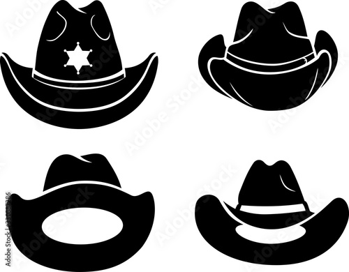 Cowboy Silhouette Hat Set, Isolated Illustration