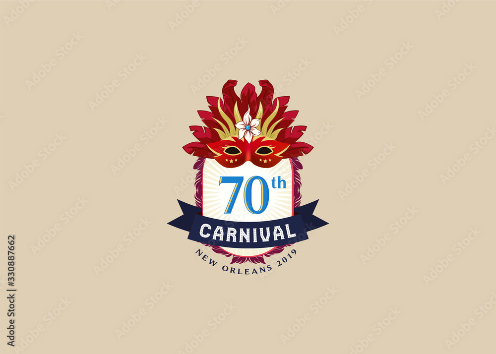 Fototapeta premium Carnival days logo template. Birthday carnival logo, new orleans party vector emblem