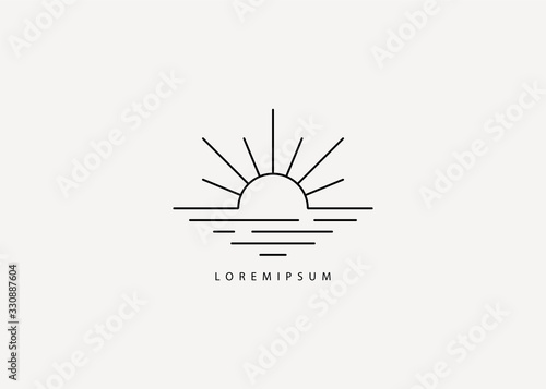 Sunrise line logo icon. Linear sunset logo vector