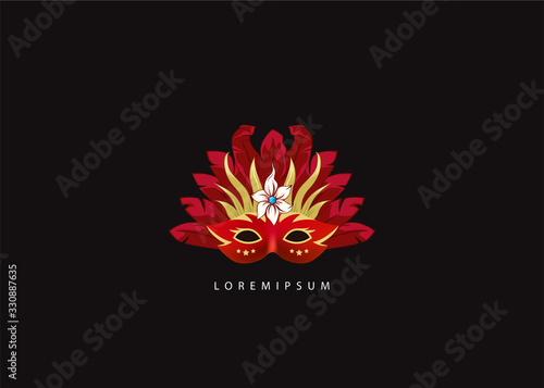 Carnival party masked logo template. New orleans party logo mardi vector