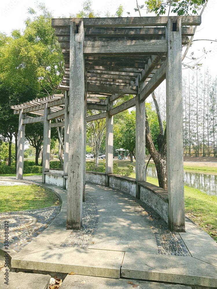 old wooden bridge in the park