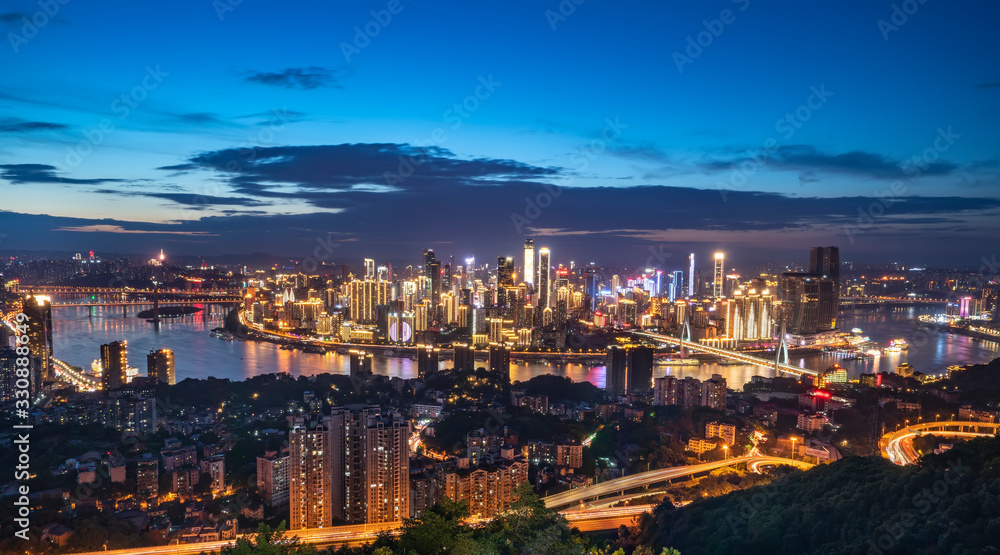 Night view of Chongqing Architecture and urban skyline..