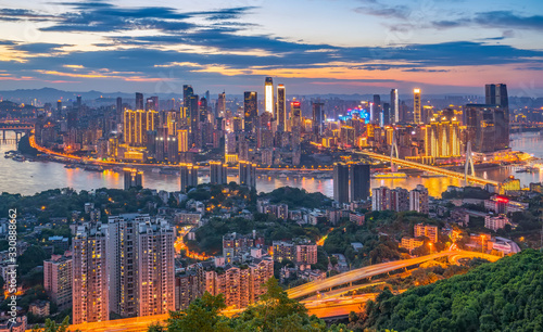 Night view of Chongqing Architecture and urban skyline.. © 昊 周