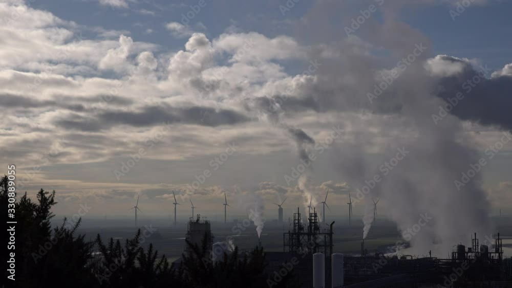 Industry near Manchester with smoke and turbines UK 4K Industry near Manchester with smoke and turbines UK 4K