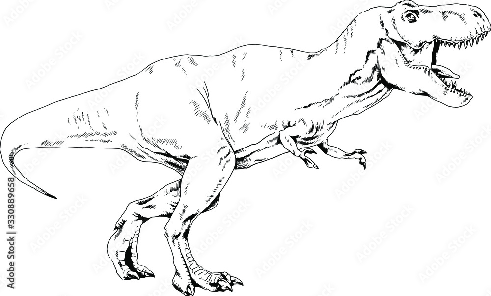 a large carnivorous dinosaur,attacks with snarling mouth