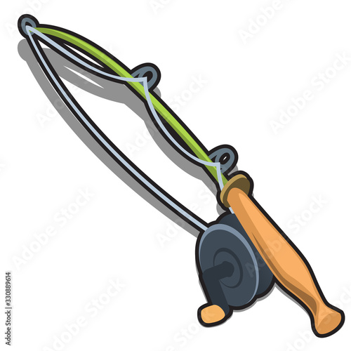 Telescopic fishing rod isolated on white background. Vector cartoon close-up illustration.
