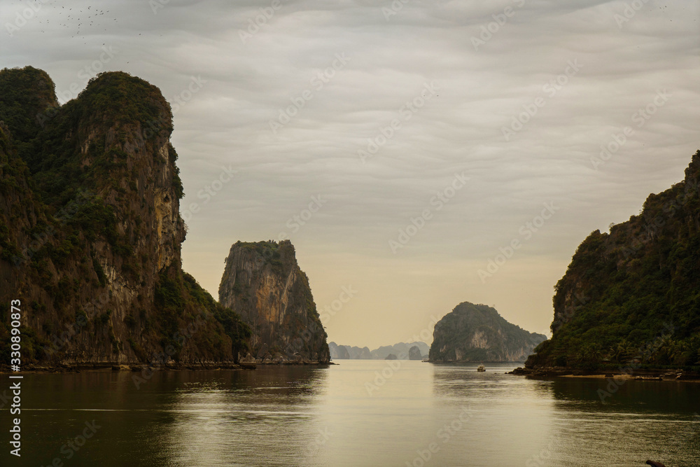 sunset over sea, ha long bay