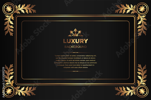 Luxury background. abstract black gold. black gold frame modern simple creative elegant with space of text can be used for Ramadan Islamic arabesque celebration invitation photo