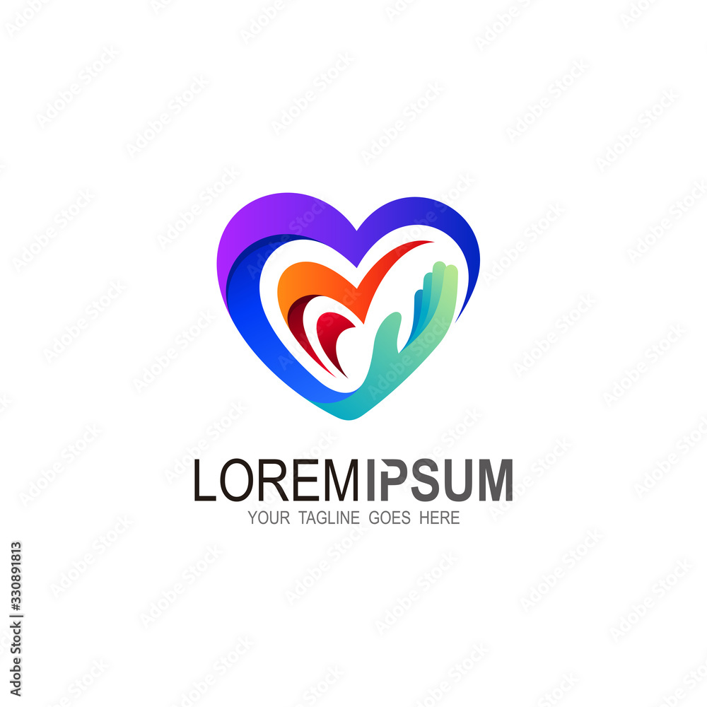 Charity logo with heart design vector, hand and love logo Charity logo with heart design vector, hand and love logo