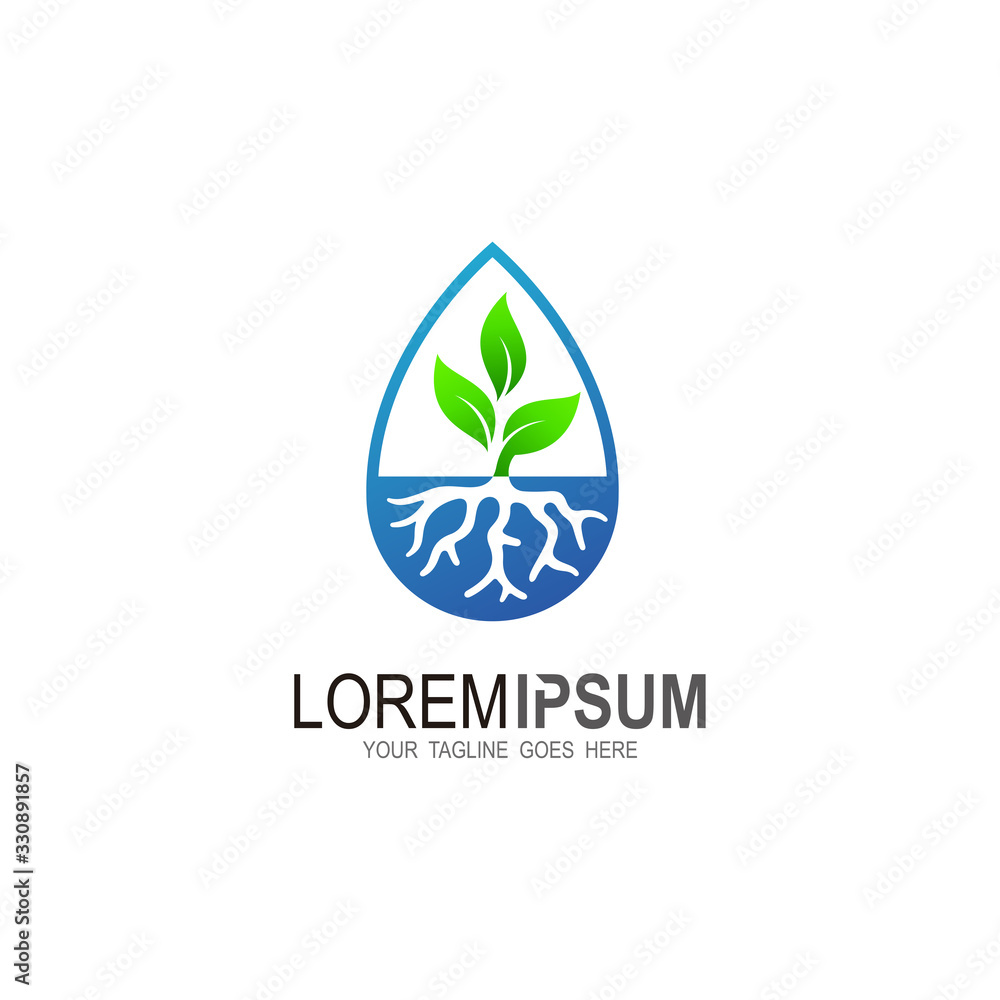 Water drop logo template vector illustration design, Water drop and tree logo