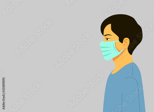 Novel coronavirus 2019-nCoV, man in blue medical face mask. Concept of coronavirus quarantine. Vector illustration flat design. Isolated.