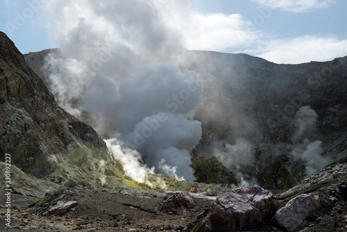 Steaming vents, White Island active volcano, New Zealand