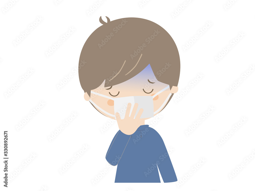 A boy looking sick wearing a mask