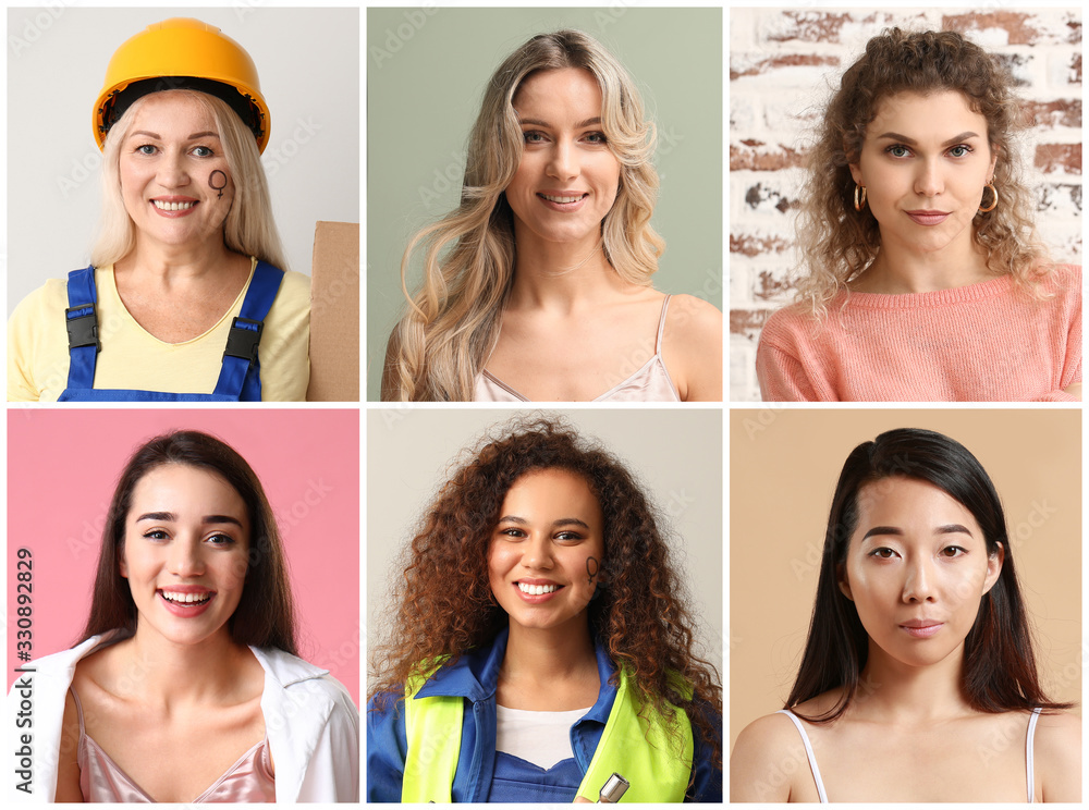 Collage of photos with different women. Concept of feminism Collage of photos with different women. Concept of feminism