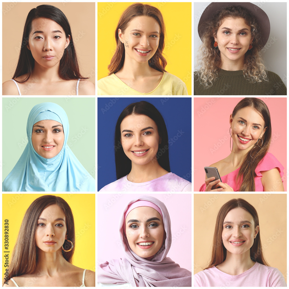 Collage of photos with different women. Concept of feminism Collage of photos with different women. Concept of feminism