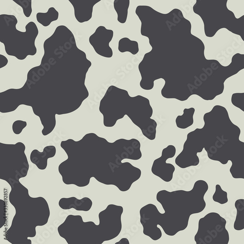 Cow skin background  spot repeated seamless pattern. Animal print dalmatian dog stains. Black and white Vector texture