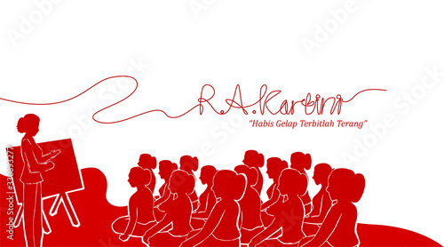 Raden Adjeng Kartini the heroes of women and human right in Indonesia. Women teaching together banner template design background - Vector