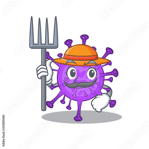 Bovine coronavirus in Farmer cartoon character with hat and pitchfork