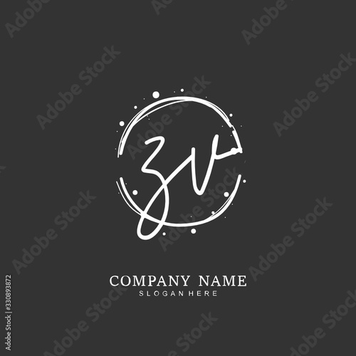 Handwritten initial letter Z V ZV for identity and logo. Vector logo template with handwriting and signature style. © D'Graphic Studio