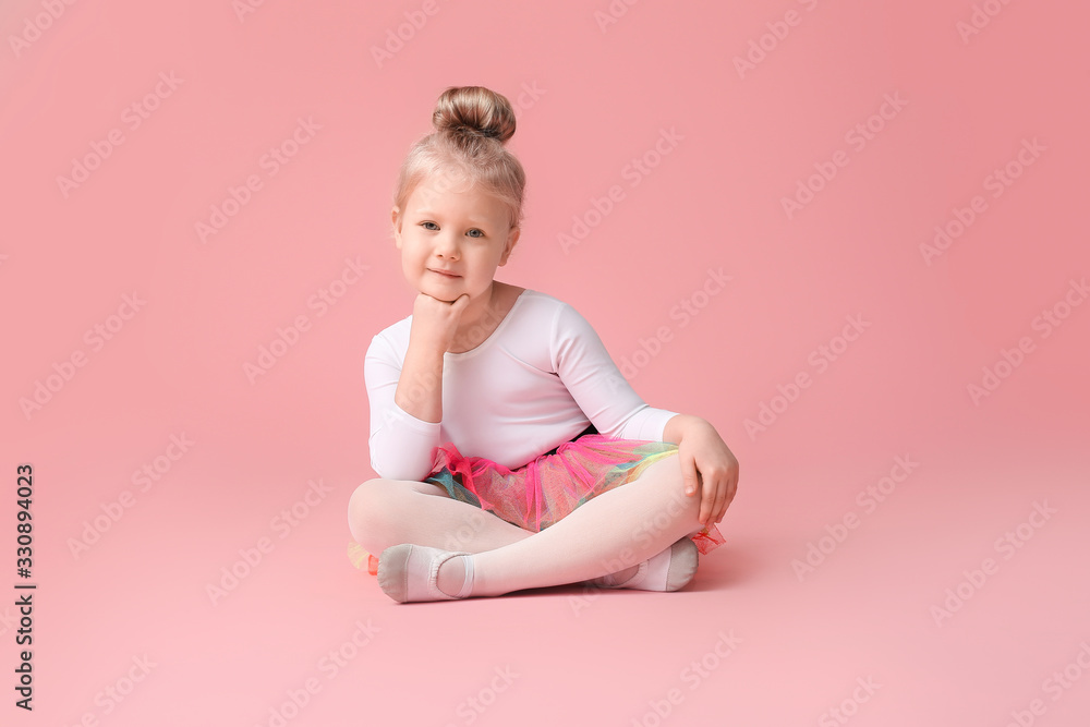 Cute little ballerina on color background Cute little ballerina on color background