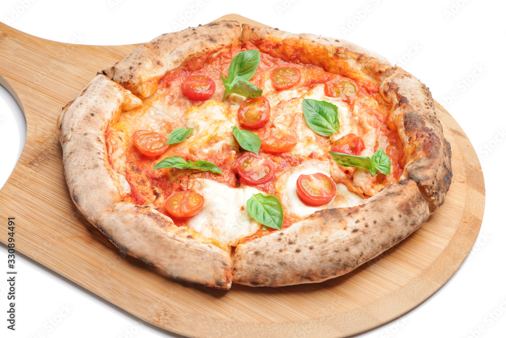 Delicious pizza Margherita on white background