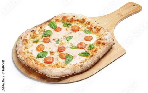 Delicious pizza Margherita on white background