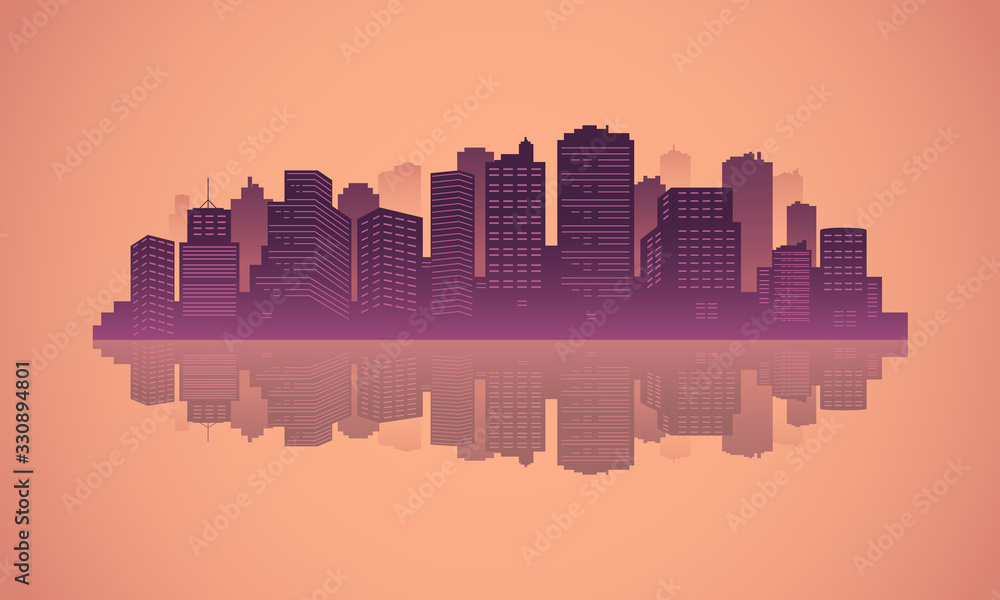 Silhouette of downtown with scenery beautiful lake.
