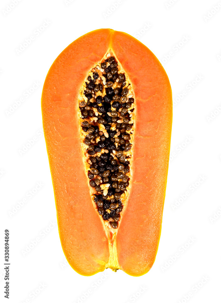 Half cut papaya fruits on white background Half cut papaya fruits on white background