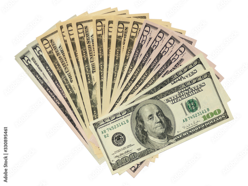 Colorful background with money US dollars of different value. Top view of business concept with finance for banks. American banknotes 5, 10, 50, 100 dollars backdrop Colorful background with money US dollars of different value. Top view of business concept with finance for banks. American banknotes 5, 10, 50, 100 dollars backdrop