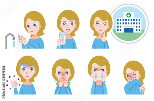 体調不良の女性のイラスト　病気の予防