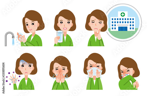 体調不良の女性のイラスト　病気の予防