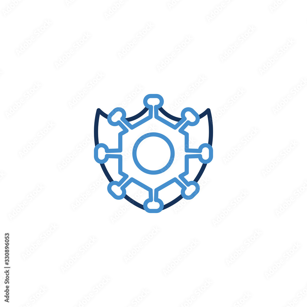 Icon Shield thin line blue color icon quarantine. Shield symbol vector sign. Corona virus , vector illustrator graphic design on white background Icon Shield thin line blue color icon quarantine. Shield symbol vector sign. Corona virus , vector illustrator graphic design on white background