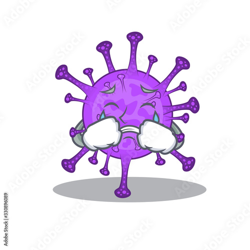 A Crying bovine coronavirus cartoon mascot design style