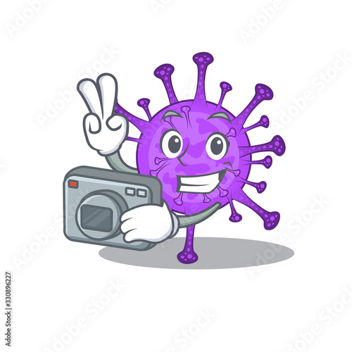 bovine coronavirus mascot design as a professional photographer with a camera