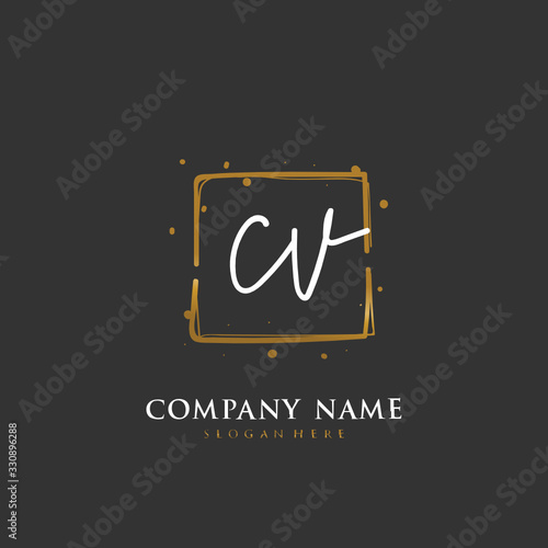 Handwritten initial letter C V CV for identity and logo. Vector logo template with handwriting and signature style.