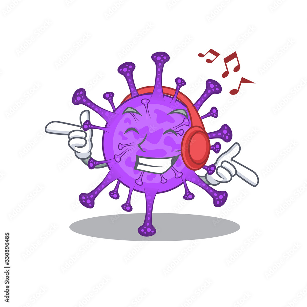 enjoying music bovine coronavirus cartoon mascot design enjoying music bovine coronavirus cartoon mascot design