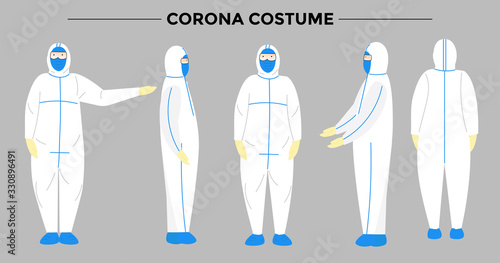 paramedics wearing protective costumes bundle set. corona virus or covid-19 costum