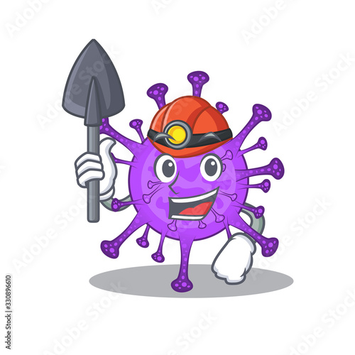 Cool miner worker of bovine coronavirus cartoon character design