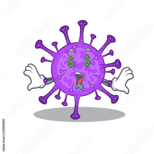 Rich bovine coronavirus with Money eye mascot character style
